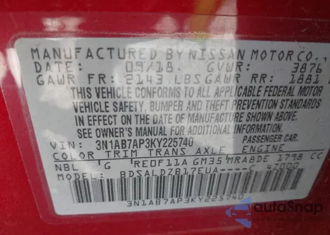 2019 Nissan Sentra Sv z USA, uszkodzony, nr VIN 3N1AB7AP3KY225740